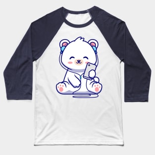 Cute Polar Bear Listening Music Cartoon Baseball T-Shirt